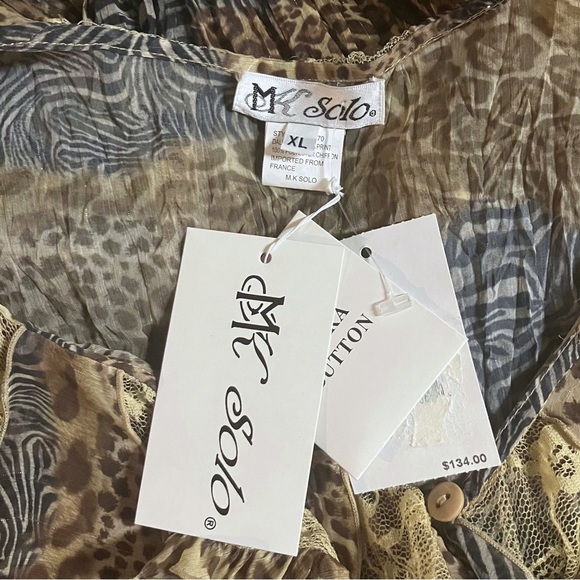 NWT 90s Y2K Vintage MK Solo Animal Print Sheer Ruffle Blouse Lace. Size XL - Picture 11 of 12